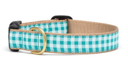 Turquoise Gingham Dog Collar