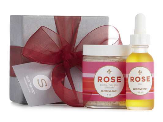 Rose Sandalwood Collection Gift Box: Body Polish & Oil